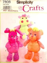 7808 SIMPLICITY 17'' STUFF CUDDLY BEAR, BUNNY, HIPPO ANIMALS PATTERN